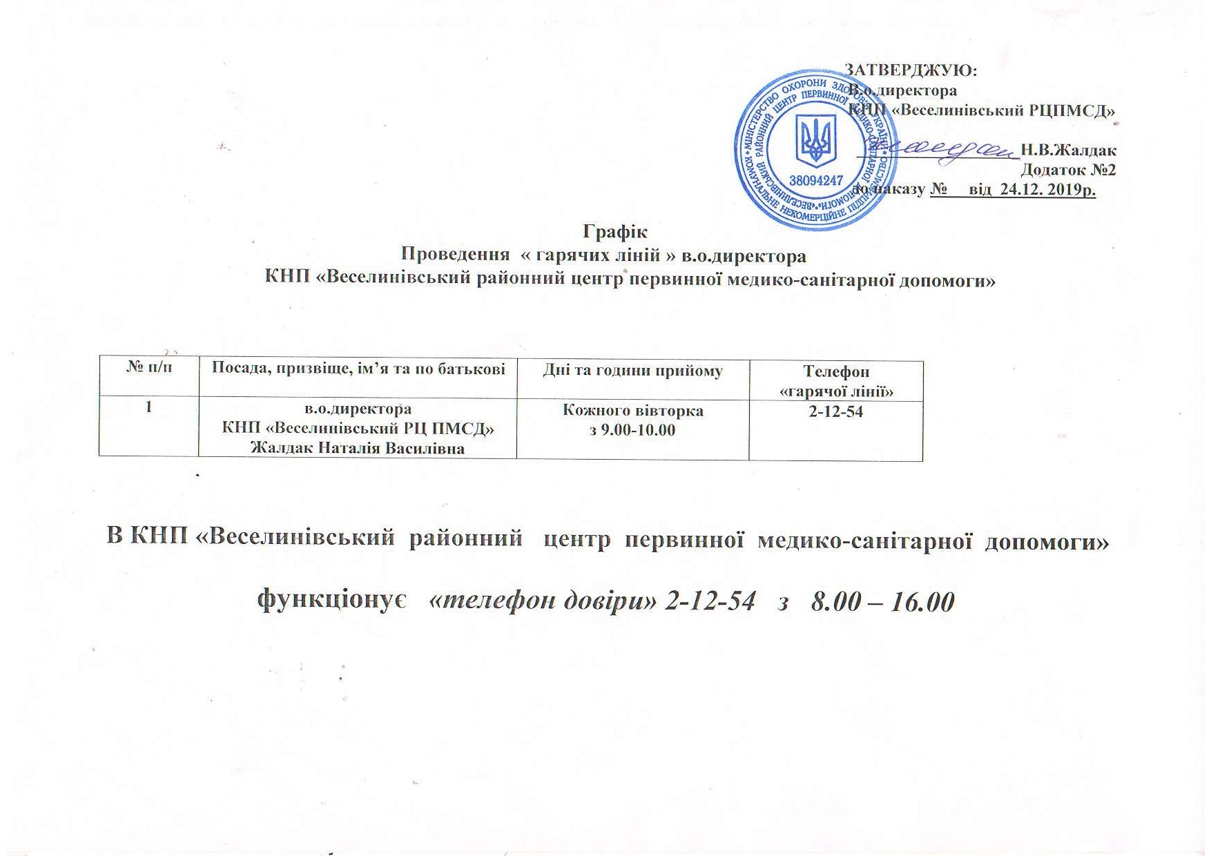 Графік проведення "Гарячих ліній" директором