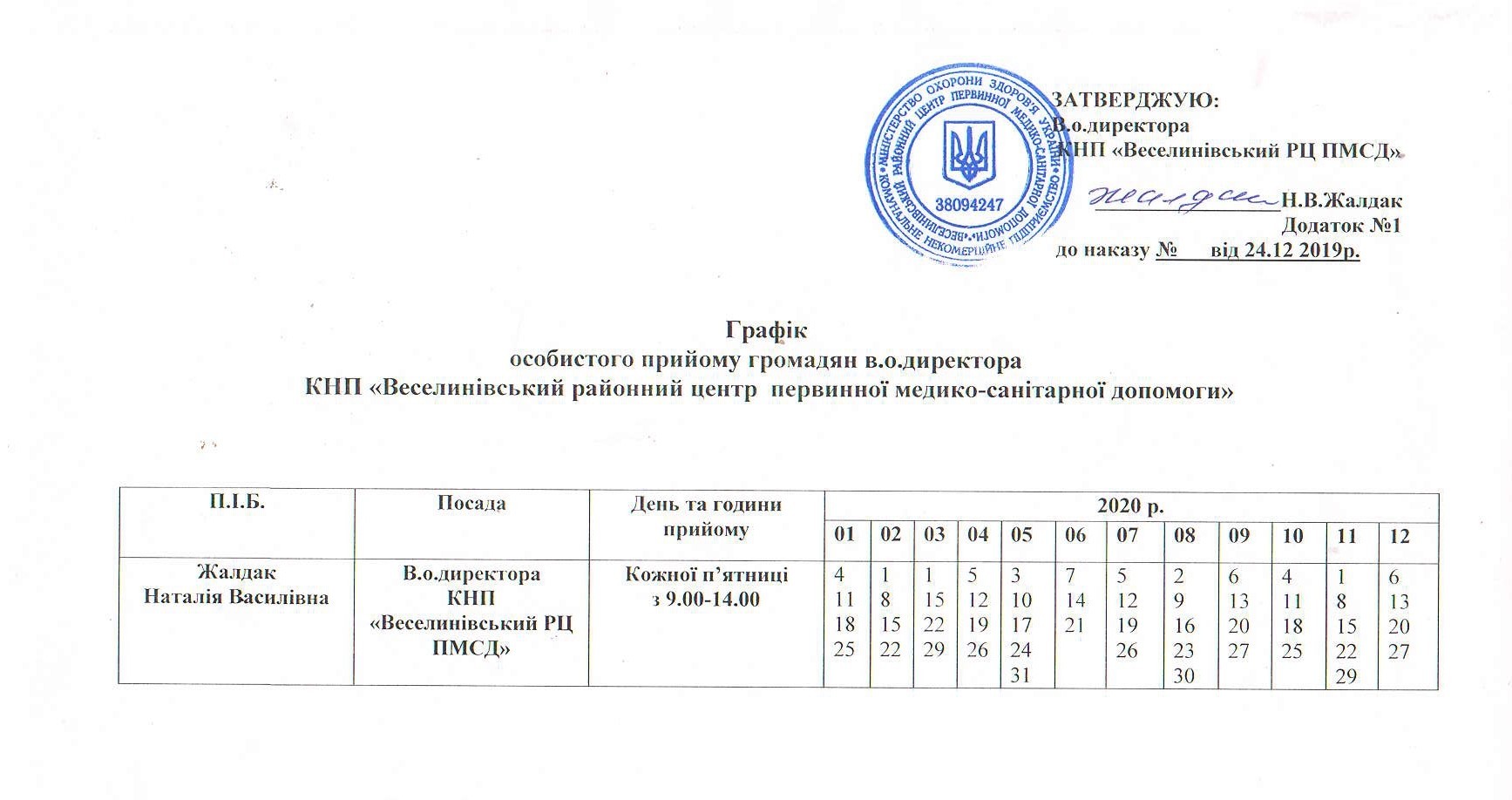 Графік  прийому громадян адміністрацією