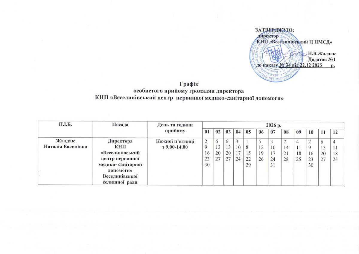 Графік  прийому громадян адміністрацією